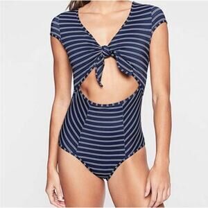 Athleta Tie Front Stripe Swimsuit - M